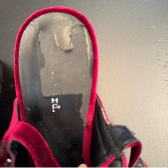 Velvet Mary Jane Red Block Heel Sandals woman’s sz 8.5 retro vintage - Picture 9 of 12